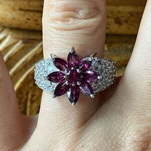 Natural Rhodolite Garnet Sterling Silver Cocktail Ring Size 7